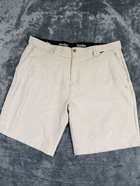 Hurley Mens Beige Chino Shorts Size 40 With Belt Loops & Side Pockets